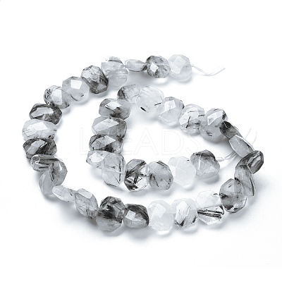 Natural Tourmalinated Quartz/Black Rutilated Quartz Beads Strands G-L505-22-1