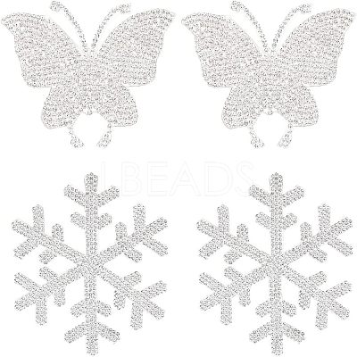 4Pcs 2 Style Snowflake & Butterfly Glitter Hotfix Rhinestone DIY-FH0003-49-1