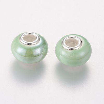 Rondelle Lawn Green Handmade Porcelain Large Hole European Beads X-OPDL-G001-9-1