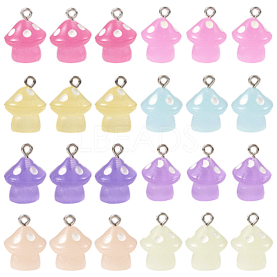 28pcs 7 colors Luminous Opaque Resin Pendants RESI-TA0002-12-1