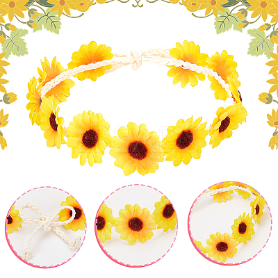 2Pcs 2 Colors Cloth Small Sunflowe Wreath Headband OHAR-CP0001-19-1