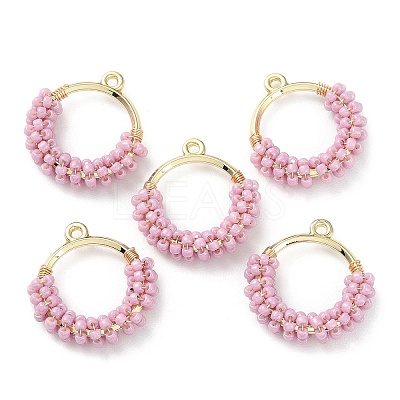 Brass Ring with Seed Beaded Pendants GLAA-K060-06G-02-1
