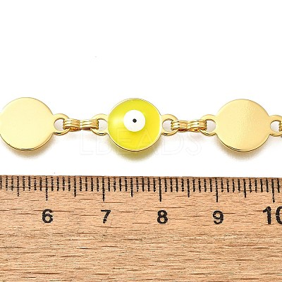 Flat Round with Evil Eye Brass Chains KK-D339-16G-1
