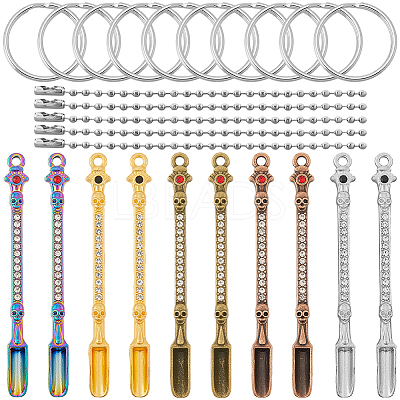 10Pcs 5 Colors Alloy Rhinestone Shovel Keychian KEYC-SC0001-58-1