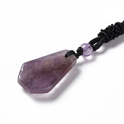 Natural Amethyst Hexagon Pendant Necklace with Nylon Cord NJEW-G094-A01-1