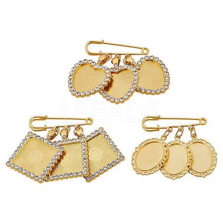 3Pcs 3 Styles Alloy Rhinestone Brooch Base Settings JEWB-OC00001-1