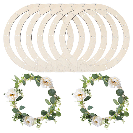 6Pcs Unfinished Wooden Hanging Wreath Frame WOCR-WR0001-02-1