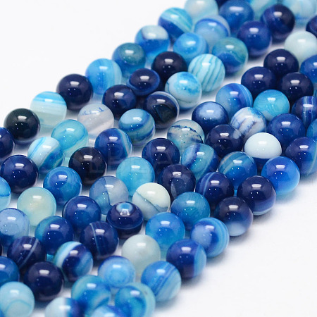 Natural Striped Agate/Banded Agate Bead Strands X-G-K155-B-6mm-02-1