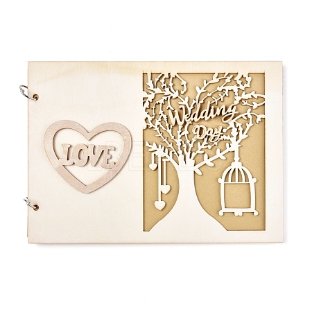 Wooden Wedding Guestbooks Notepad AJEW-M206-14-1