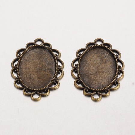 Oval Tibetan Style Alloy Cabochon Connector Settings X-PALLOY-K112-15AB-NR-1