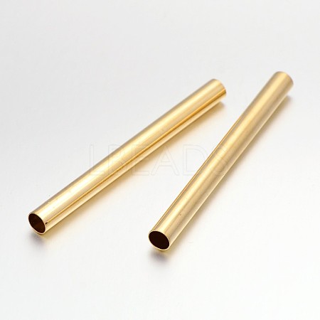 Light Gold Plated Long Brass Tube Beads X-KK-E652-06KCG-1