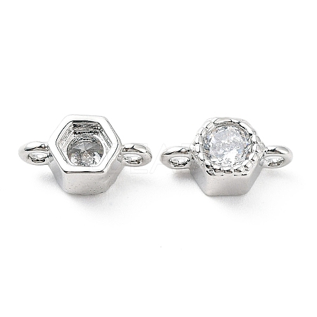 Rack Plating Brass Pave Clear Cubic Zirconia Connector Charms KK-C035-02P-1