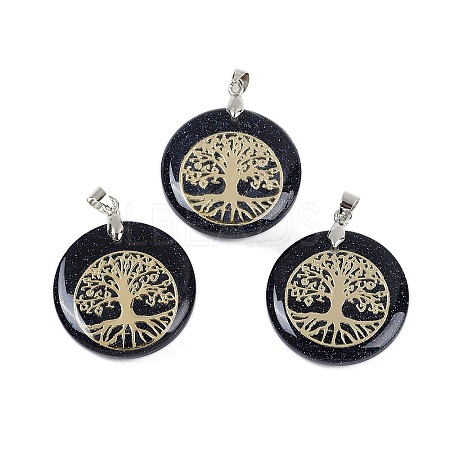Synthetic Blue Goldstone Flat Round Pendants G-Q188-01P-07-1