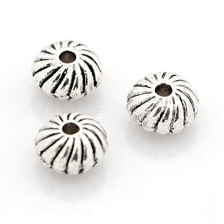 Antique Silver Plated Alloy Corrugated Beads PALLOY-N0003-02AS-1