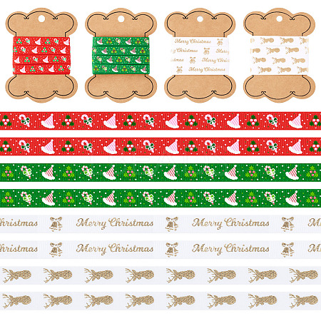 8 Yards 4 Colors Christmas Theme Polyester Printed Grosgrain Ribbons ORIB-TA0001-05A-1