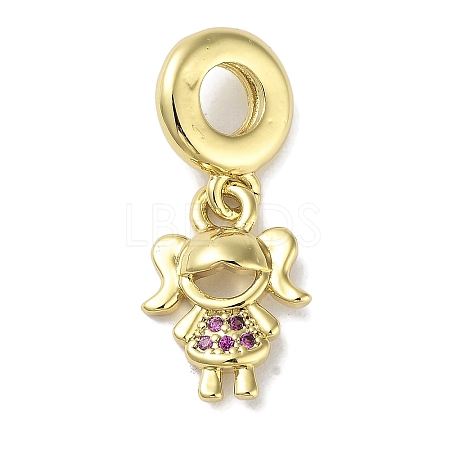 Rack Plating Brass Pave Cubic Zirconia European Dangle Charms KK-R163-08B-G-1
