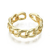 Brass Textured Curb Chain Shape Cuff Rings RJEW-S044-137-NF-3