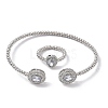 Oval Brass Micro Pave Cubic Zirconia Cuff Bangles & Rings Sets for Women SJEW-R002-03P-01-4