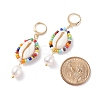 Natural Shell and Pearl Wrapped Dangle Hoop Earrings EJEW-TA00049-3