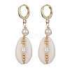 Natural Shell & Pearl Dangle Leverback Earrings EJEW-JE05434-1