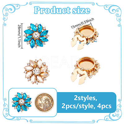 4Pcs 2 Colors Alloy Rhinestone Cufflinks HJEW-NB00214-1