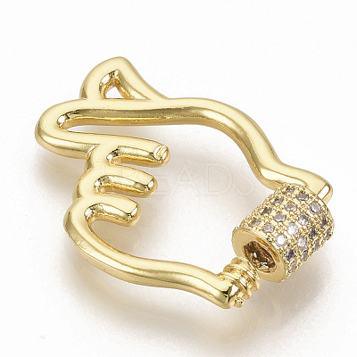 Brass Micro Pave Clear Cubic Zirconia Screw Carabiner Lock Charms ZIRC-S066-003-1