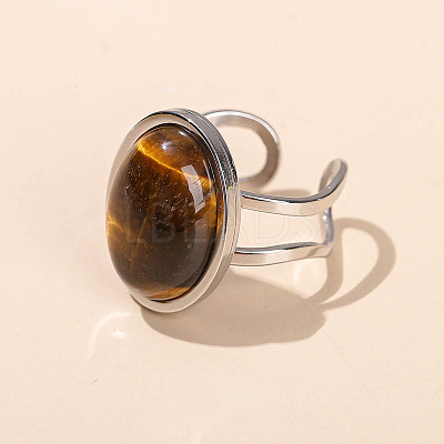 304 Stainless Steel & Natural Tiger Eye Cuff Rings FS-WGDE3F0-03-1