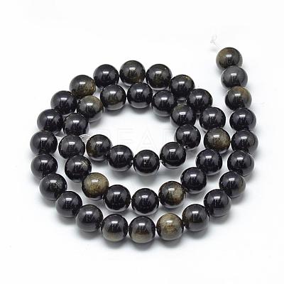Natural Golden Sheen Obsidian Beads Strands G-R446-16mm-22-1