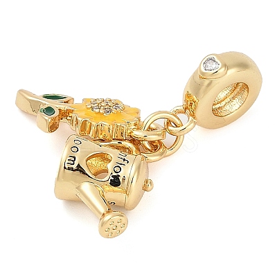Rack Plating Brass Clear Cubic Zirconia European Dangle Charms KK-P287-16G-1