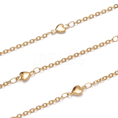 3.28 Feet 304 Stainless Steel Heart Link Cable Chains X-STAS-P254-07G-1