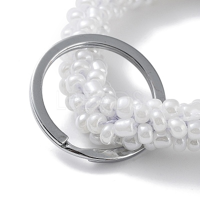 Glass Beaded Bracelet Wrist Keychain AJEW-Z018-01H-1