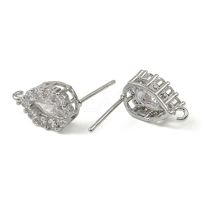 Teardrop Brass Micro Pave Clear Cubic Zirconia Stud Earring Findings LS-KK-C107-13P-1