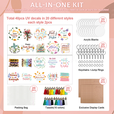 Flower Theme DIY Blank Oval Acrylic Keychain Making Kits DIY-GO0002-74-1