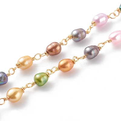 1 Strand Dyed Handmade Cultured Freshwater Rice Pearl Beaded Chains AJEW-SZ0002-06-1