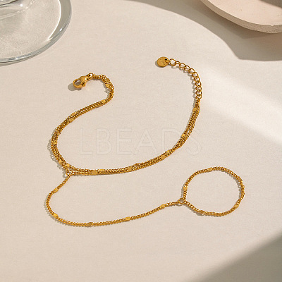 304 Stainless Steel Twisted Chain 2-Strand Hand Chain Ring Bracelets for Women MQ9629-1