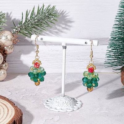 304 Stainless Steel Glass Seed Beads Christmas Tree Dangle Earrings EJEW-MZ00581-01-1