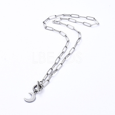 Non-Tarnish Moon 304 Stainless Steel Pendant Necklaces NJEW-JN02888-02-1