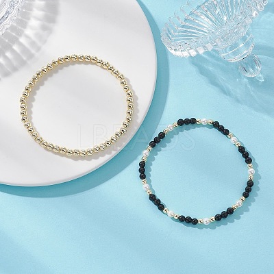 2Pcs Natural Obsidian & Shell Pearl & Non-magnetic Synthetic Hematite Beaded Stretch Bracelets for Women BJEW-JB12938-01-1