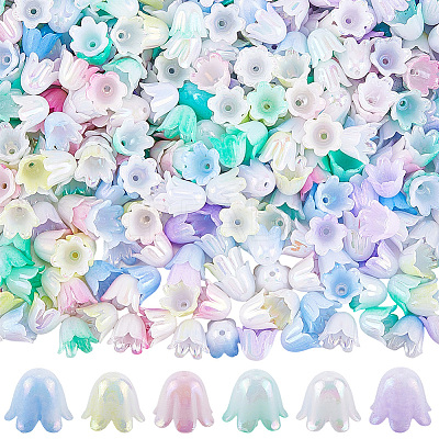 480Pcs 6 Colors Plastic Bead Caps FIND-SC0017-30-1