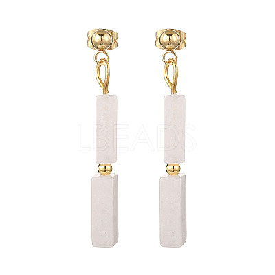 Rectangle Brass Natural White Jade Dangle Stud Earrings EJEW-JE06768-1