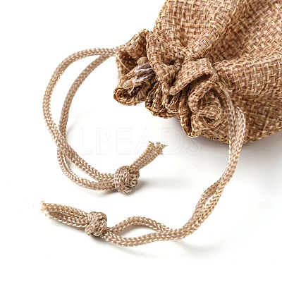Polyester Imitation Burlap Packing Pouches Drawstring Bags ABAG-R005-9x7-M-1