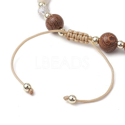 Adjustable Dyed Synthetic Turquoise & Coconut & Wood & Pearl Braided Bead Bracelets BJEW-JB10723-02-1