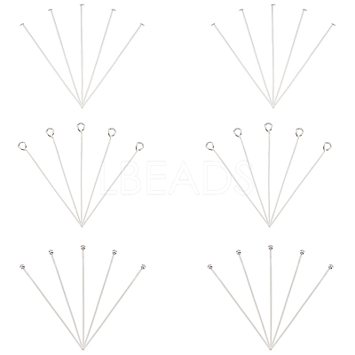 30Pcs 3 Style 925 Sterling Silver Flat Head & Eye & Ball Head Pins STER-PH0002-24-1