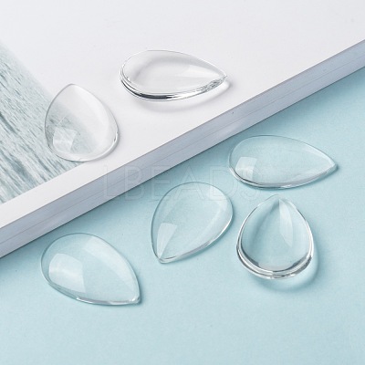 Transparent Teardrop Glass Cabochons X-GGLA-R024-30x20-1