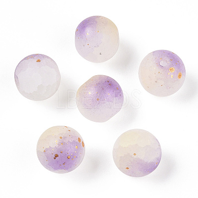 Frosted Baking Paint Crackle Glass Beads with Glitter Powder DGLA-T004-6mm-01E-1