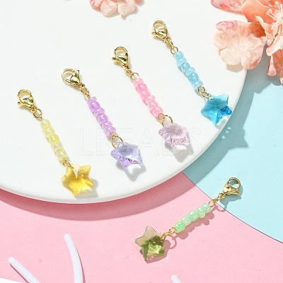 Star Glass & Seed Beads Pendant Decoration HJEW-JM02111-1