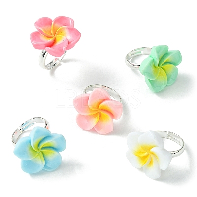 Plumeria Flower Resin Finger Ring RJEW-JR00640-1