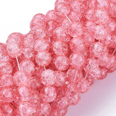 1Strand Salmon Transparent Crackle Glass Round Beads Strands X-CCG-Q001-6mm-03-1