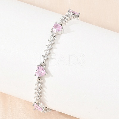 Brass Pave Cubic Zirconia Heart Link Chain Bracelets for Women KK-CBA68DA-10P-02-1