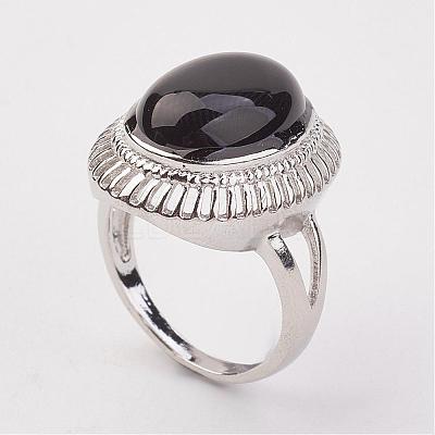 Natural Dyed & Heated Black Agate Finger Rings RJEW-P122-20-1